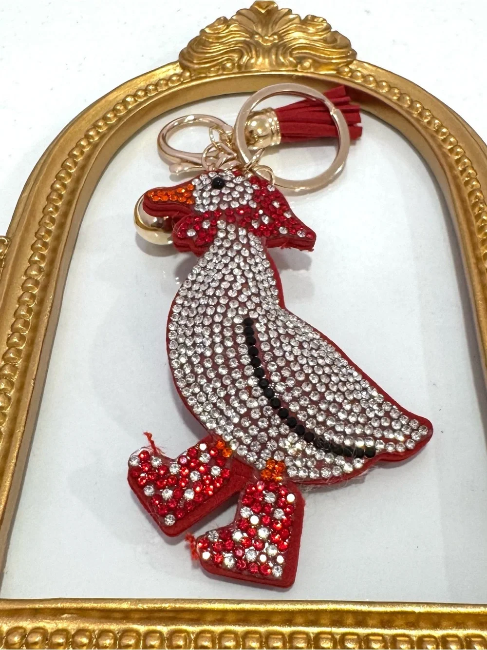 New Crystal Embellished Red Goose Keychain  Charm
